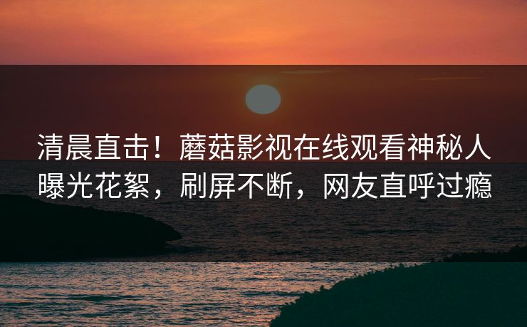 清晨直击！蘑菇影视在线观看神秘人曝光花絮，刷屏不断，网友直呼过瘾