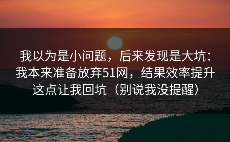 我以为是小问题,后来发现是大坑:我本来准备放弃51网,结果效率提升这点让我回坑(别说我没提醒) 我以为是小问题,后来发现是大坑:我本来准备放弃51网,结果效率提升这点让我回坑(别说我没提醒)